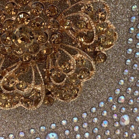 NWOT, hard/clam shell/wristlet/cross body purse/bag, champagne colour, crystals - Picture 2 of 13